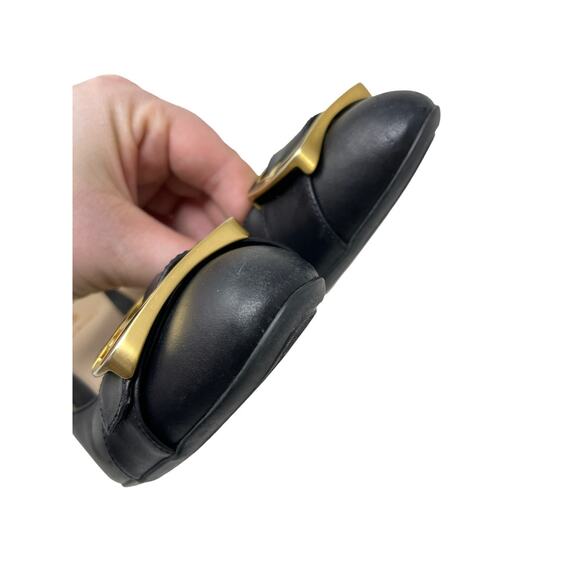 Fendi Womens Size 36.5 FF Buckle Pumps Heel Black Gold Leather Round Toe Slip On - Picture 9 of 12